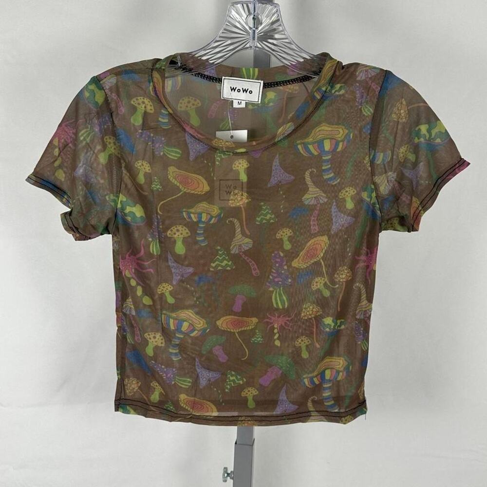 Wowo NWT Mesh Mushroom Crop Top Size Medium BTS, Fall, Layering